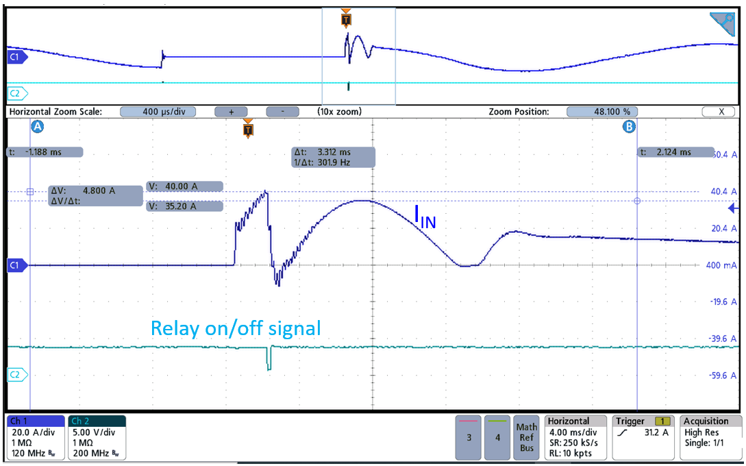  繼電器開啟和關閉瞬間的放大圖 6。