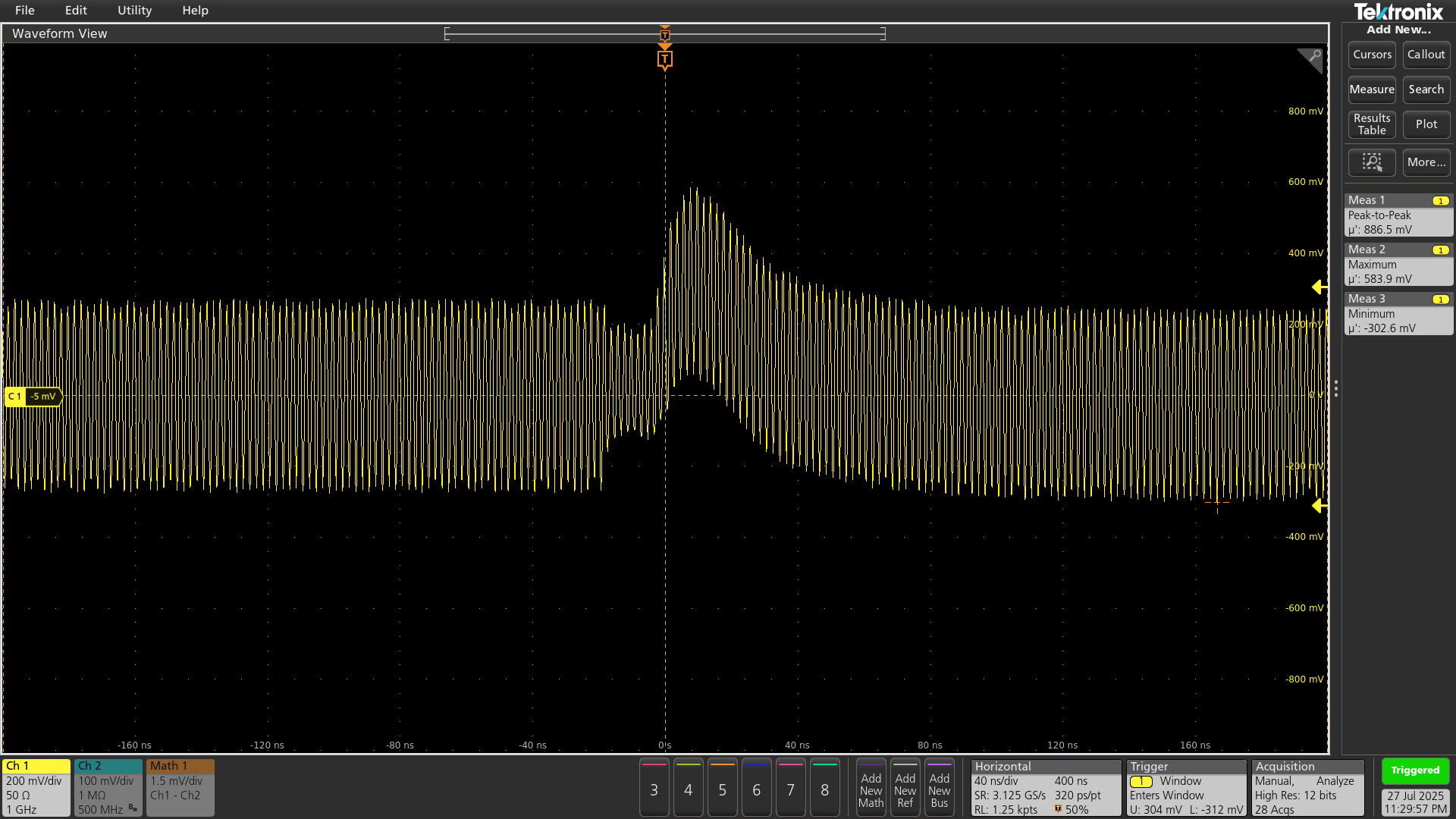  Worst Case Upset in AC Test When Monitoring Differential Output of the TRF0213-SEP