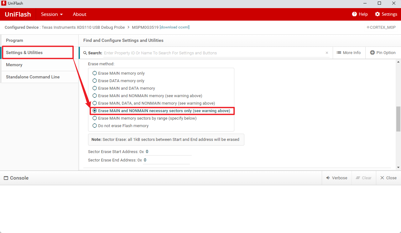 Uniflash 中的 CSC 閃存設(shè)置 Uniflash 中的 CSC 閃存設(shè)置