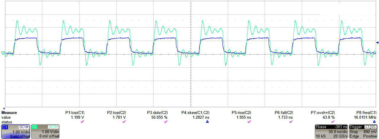  TXB0304，1.2V 至 1.8V 轉(zhuǎn)換，使用 9 英寸輸出布線