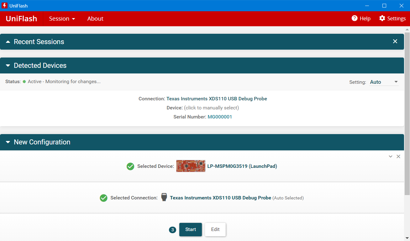  UniFlash 燒錄 Firmware 工程界面