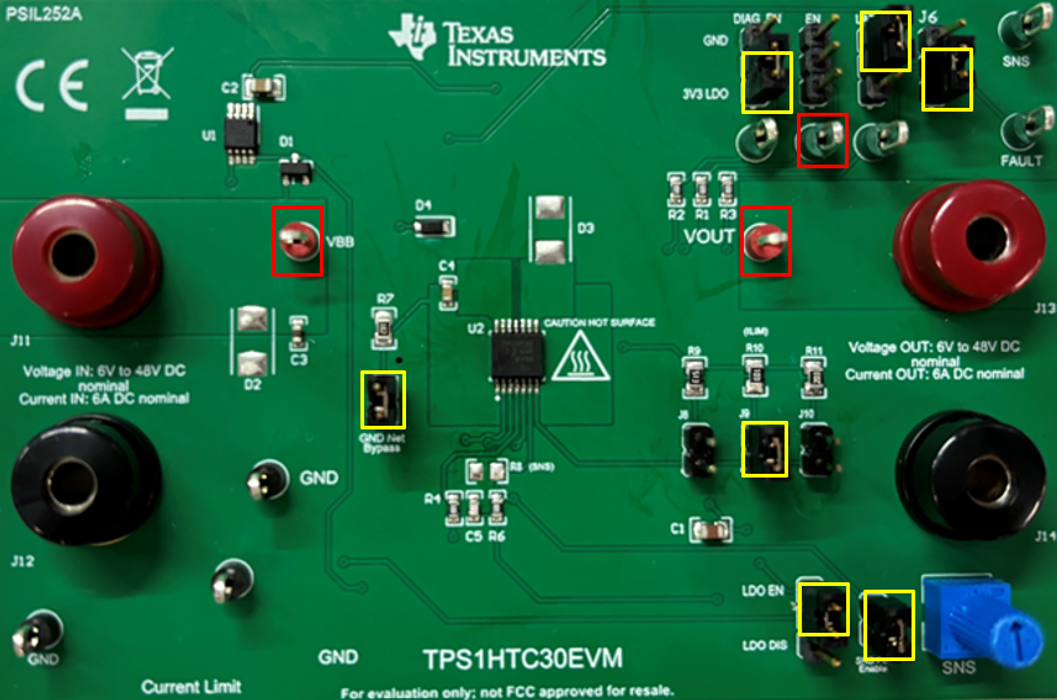  EVM 跳線和探頭配置