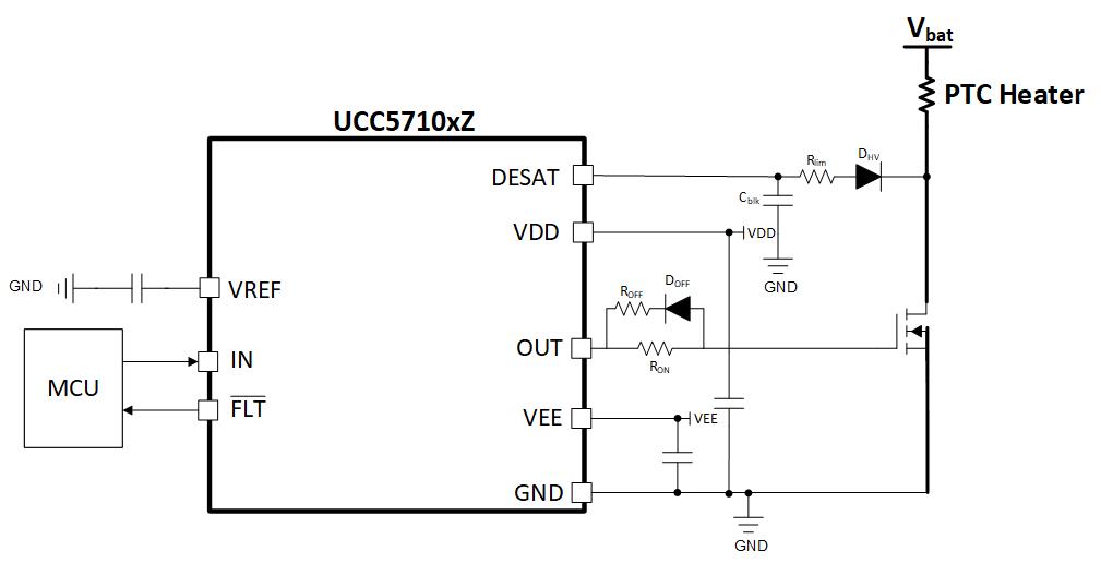  顯示雙極輸出的 UCC5710xC 應(yīng)用圖