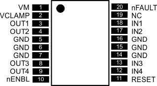 DRV8803 DW 封裝20 引腳 SOIC頂視圖