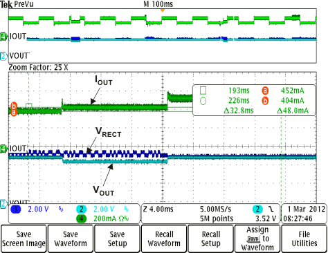 BQ51013B Adaptive Communication Limit Event Where the Current Limit is
IOUT + 50 mA (IOUT-DC > 300 mA) GUID-23B61087-1F6B-4705-A393-E9E916198662-low.gif