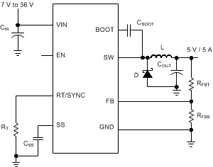 LMR14050 應(yīng)用電路，5V 輸出