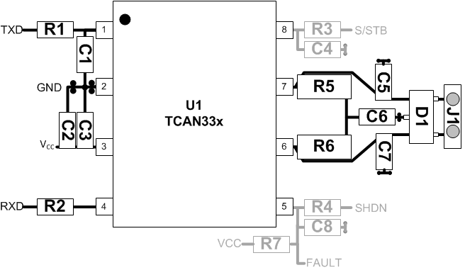 TCAN330 TCAN332 TCAN334 TCAN337 TCAN330G TCAN332G TCAN334G TCAN337G Layout Example