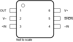 TLV9061 TLV9062 TLV9064 TLV9061S DBV 封裝，6 引腳 SOT-23（頂視圖）
