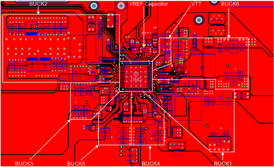 TPS6508700 EVM Layout Example With All Components on the Top Layer