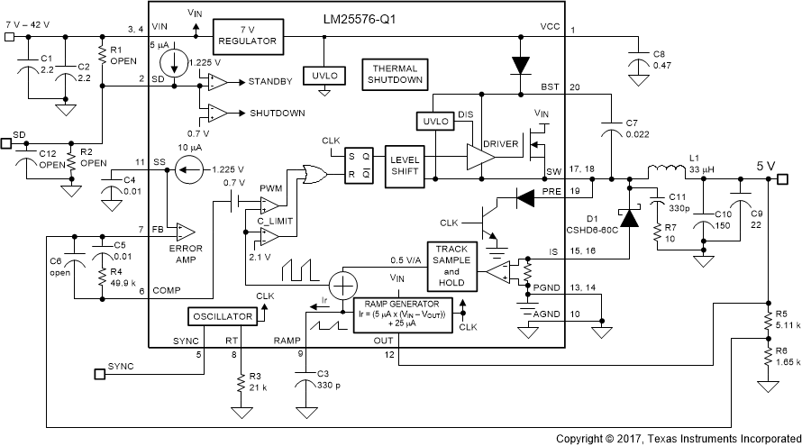 LM25576-Q1 功能方框圖