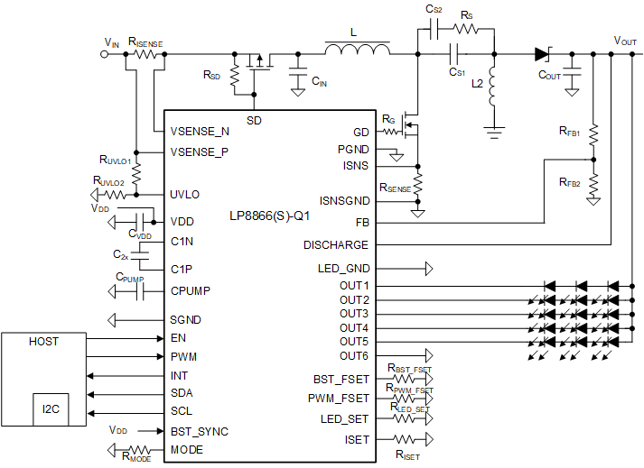 LP8866S-Q1 SEPIC 模式，具有三個(gè)串聯(lián) LED