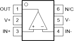 TLV1811 TLV1821 TLV1812 TLV1822 TLV1814 TLV1824 
                                                  TLV1811L 和 TLV1821L
                                                  DCK 封裝，
                                                  
                                                  “TLV72x1 6 引腳類型”引腳分配，具有反向電源和漂移 V-
                                                  
                                                  SC-70-6，
                                                  
                                                  頂視圖
                                                  