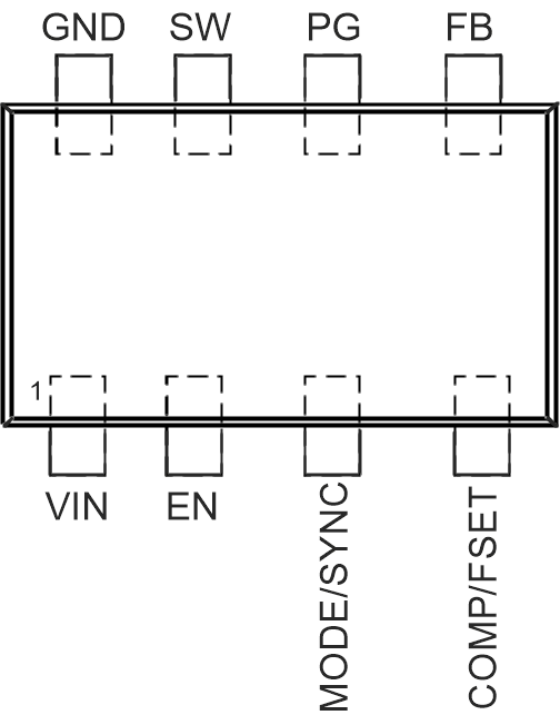 TPS628501 TPS628502 TPS628503 8 引腳 SOT583DRL 封裝（頂視圖）