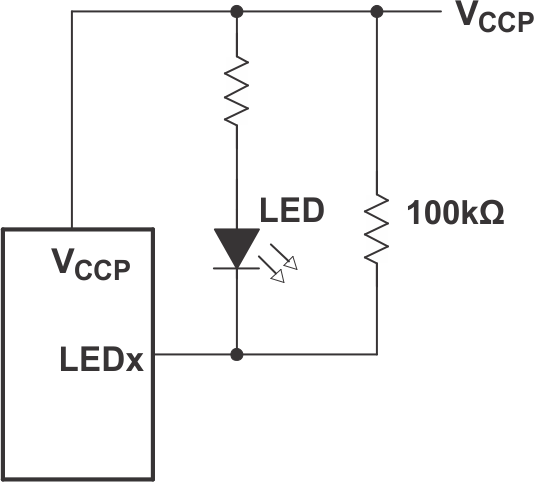 TCAL6408 與 LED 并聯(lián)的高阻值電阻器