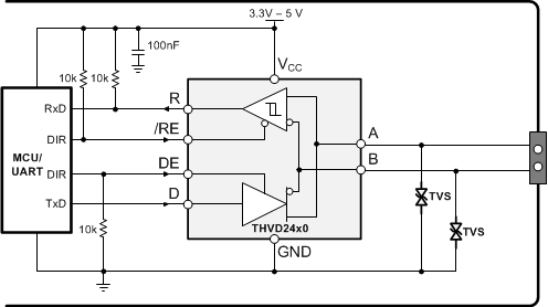 THVD2410V-EP THVD2450V-EP THVD2452V-EP 針對(duì)半雙工器件的浪涌瞬變的瞬態(tài)保護(hù)