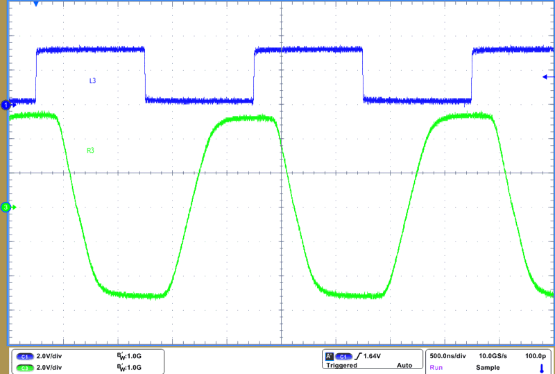 THVD4411 1Mbps 和 VCC = 3.3V 時的 RS-232 驅(qū)動器波形 THVD4411 1Mbps 和 VCC = 3.3V 時的 RS-232 驅(qū)動器波形