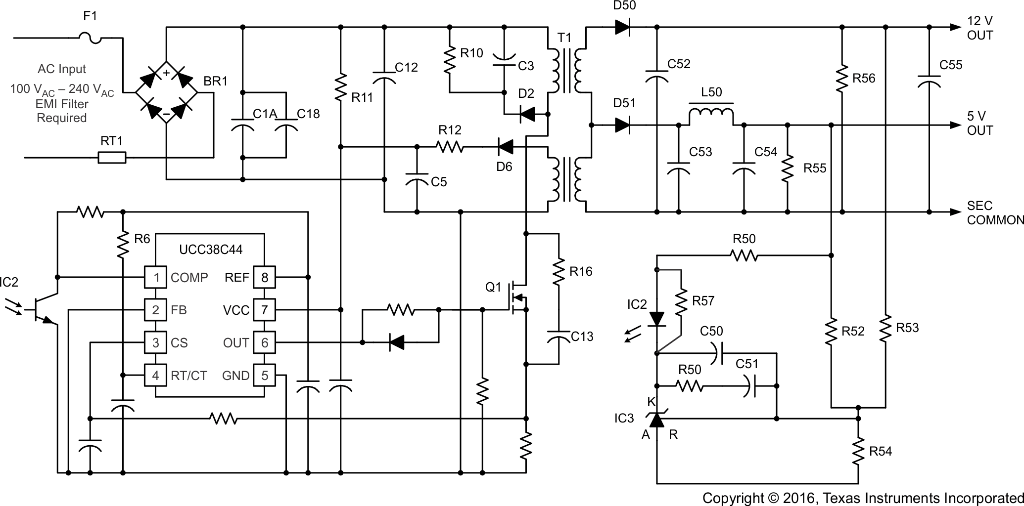 UCC28C40 UCC28C41 UCC28C42 UCC28C43 UCC28C44 UCC28C45 UCC38C40 UCC38C41 UCC38C42 UCC38C43 UCC38C44 UCC38C45 典型的離線應(yīng)用