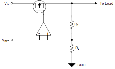 TPS7A53B Simplified Regulation Circuit GUID-27877522-72BC-4CBE-A7BA-C3CE3AD3AC79-low.gif