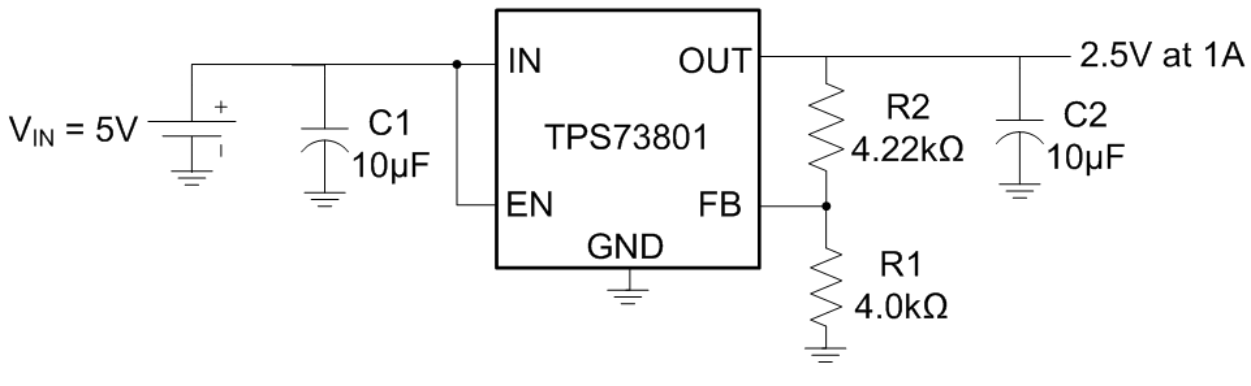 TPS73801 Adjustable Output Voltage Operation