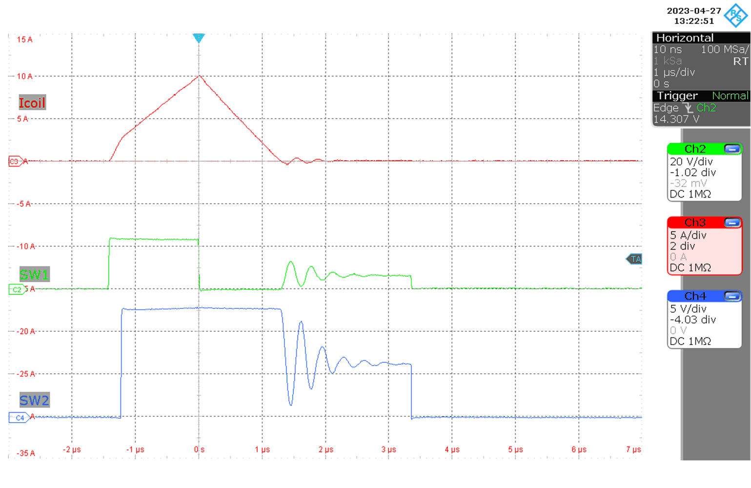 LM51770 LM517701 電感器電流降壓操作（MODE = 0V，Vo = 12V，Io = 10mA，V(VIN) = 24V）