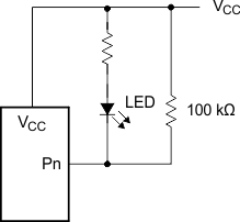 TCA9539A-Q1 與 LED 并聯(lián)的高阻值電阻器