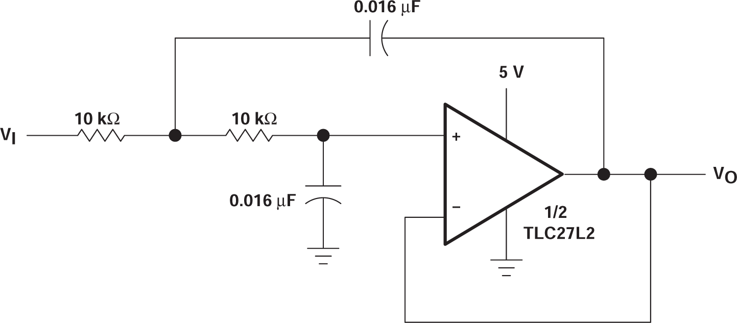 TLC27L2 TLC27L2A TLC27L2B TLC27L7 雙極低通巴特沃斯濾波器、VDD = 5V 至 16V