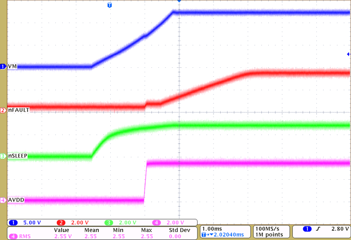DRV8311-Q1 通過 VM 為器件加電（VM、nFAULT、nSLEEP、AVDD）