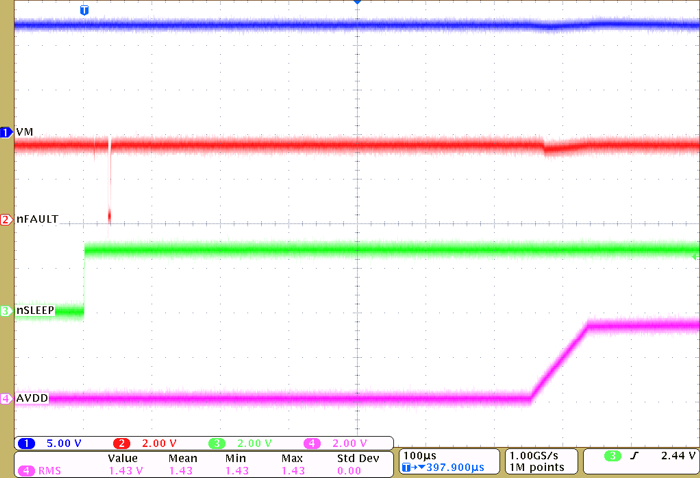 DRV8311-Q1 通過 nSLEEP 為器件加電（VM、nFAULT、nSLEEP、AVDD）