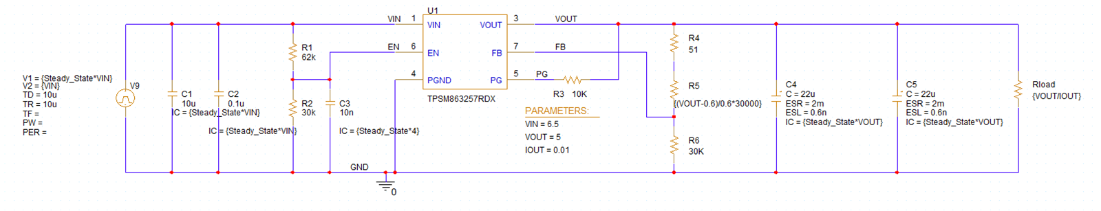  電源模塊TPSM863257仿真原理圖