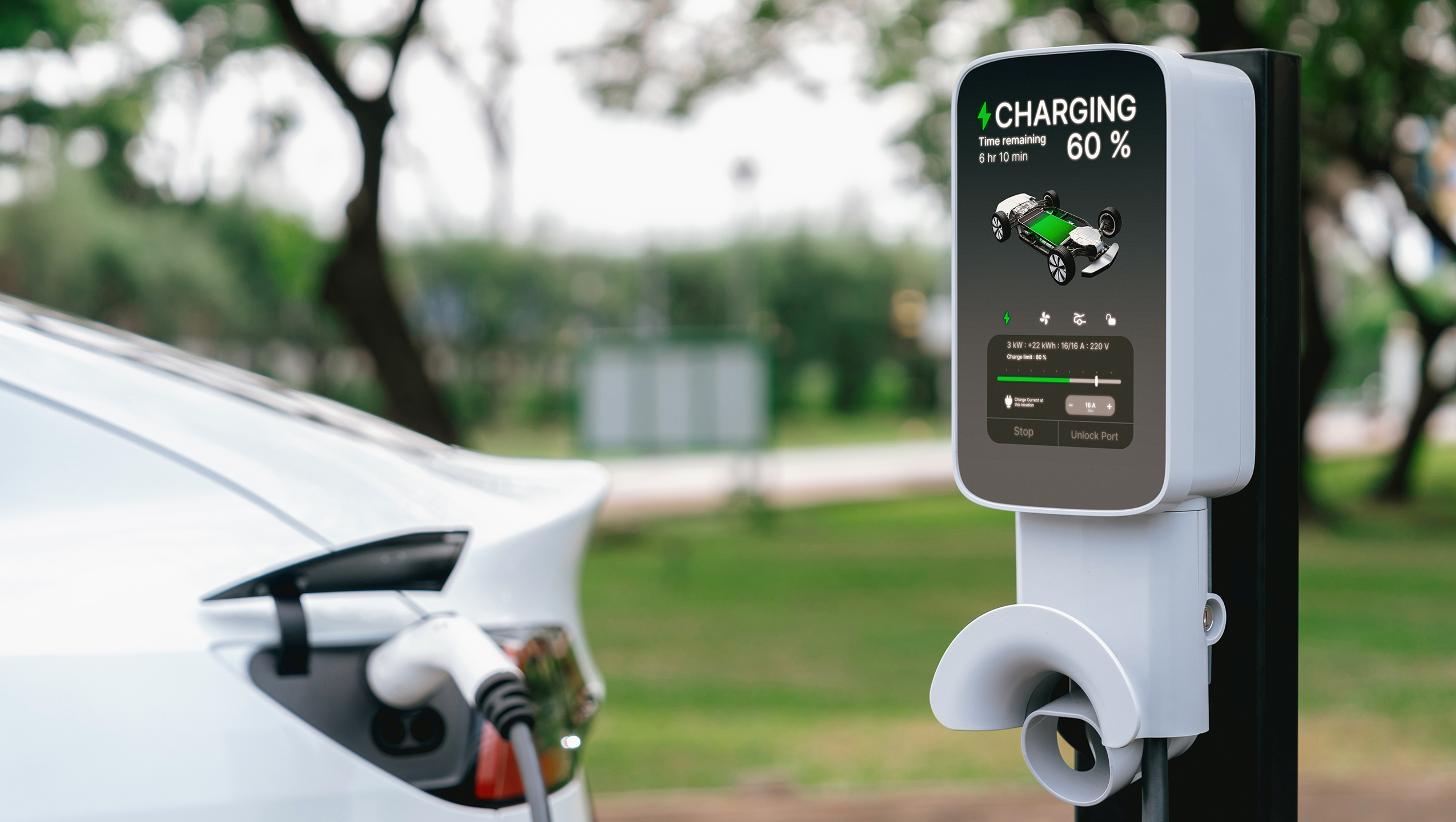  配有 ALS 的 EV 充電站，可修改檢測情況和調(diào)節(jié)亮度