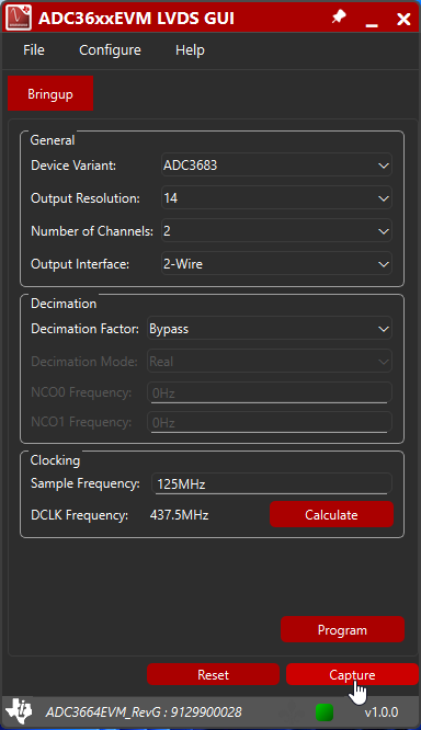 ADC3663EVM, ADC3664EVM, ADC3683EVM 采集 FFT
