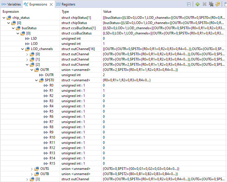 LP5891Q1EVM LP5891-Q1 顯示具有 LOD 的 chip_status 表達(dá)式的擴(kuò)展通道的示例