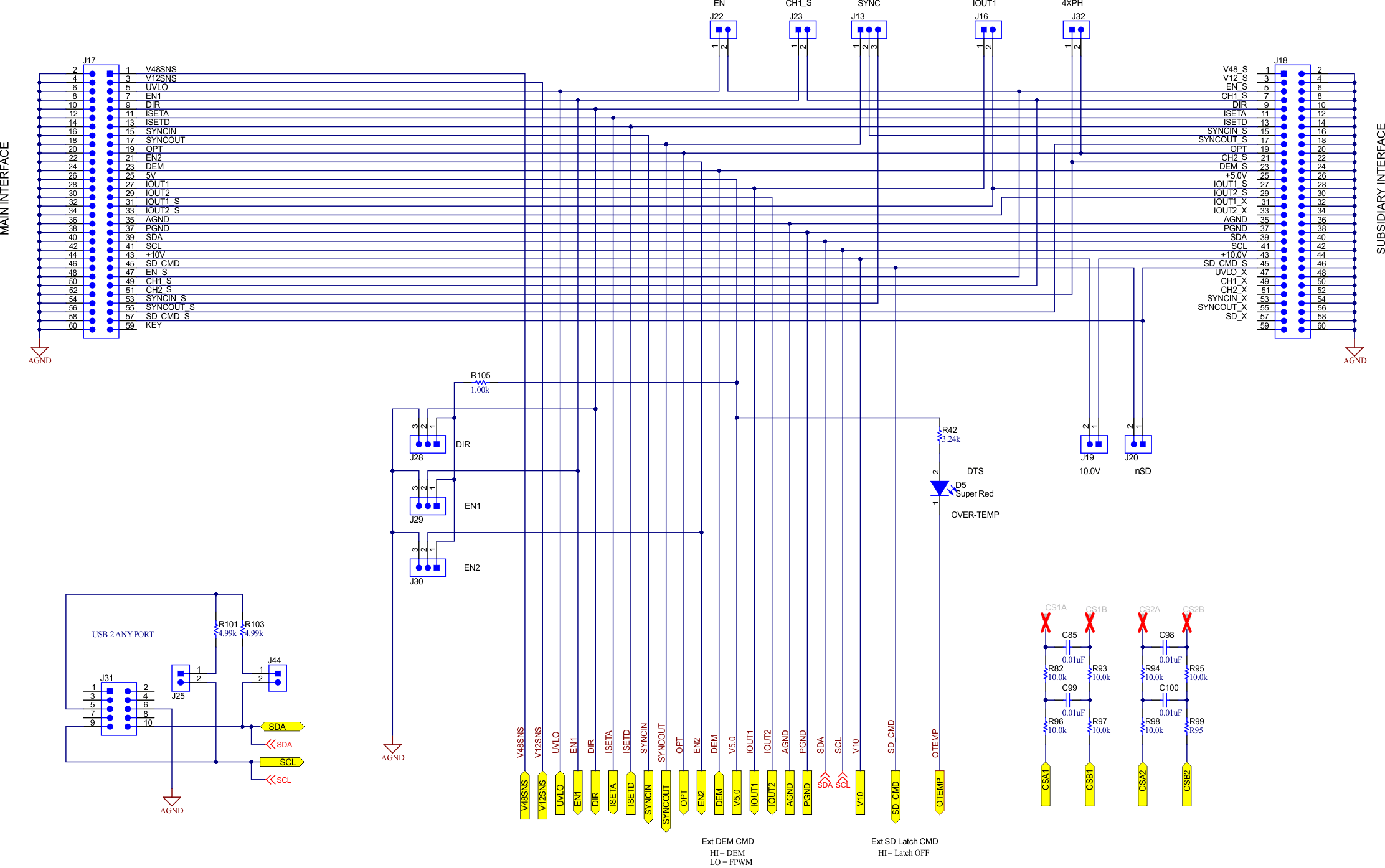LM5171-Q1 EVM 原理圖第 7 部分：接口連接器和配置接頭