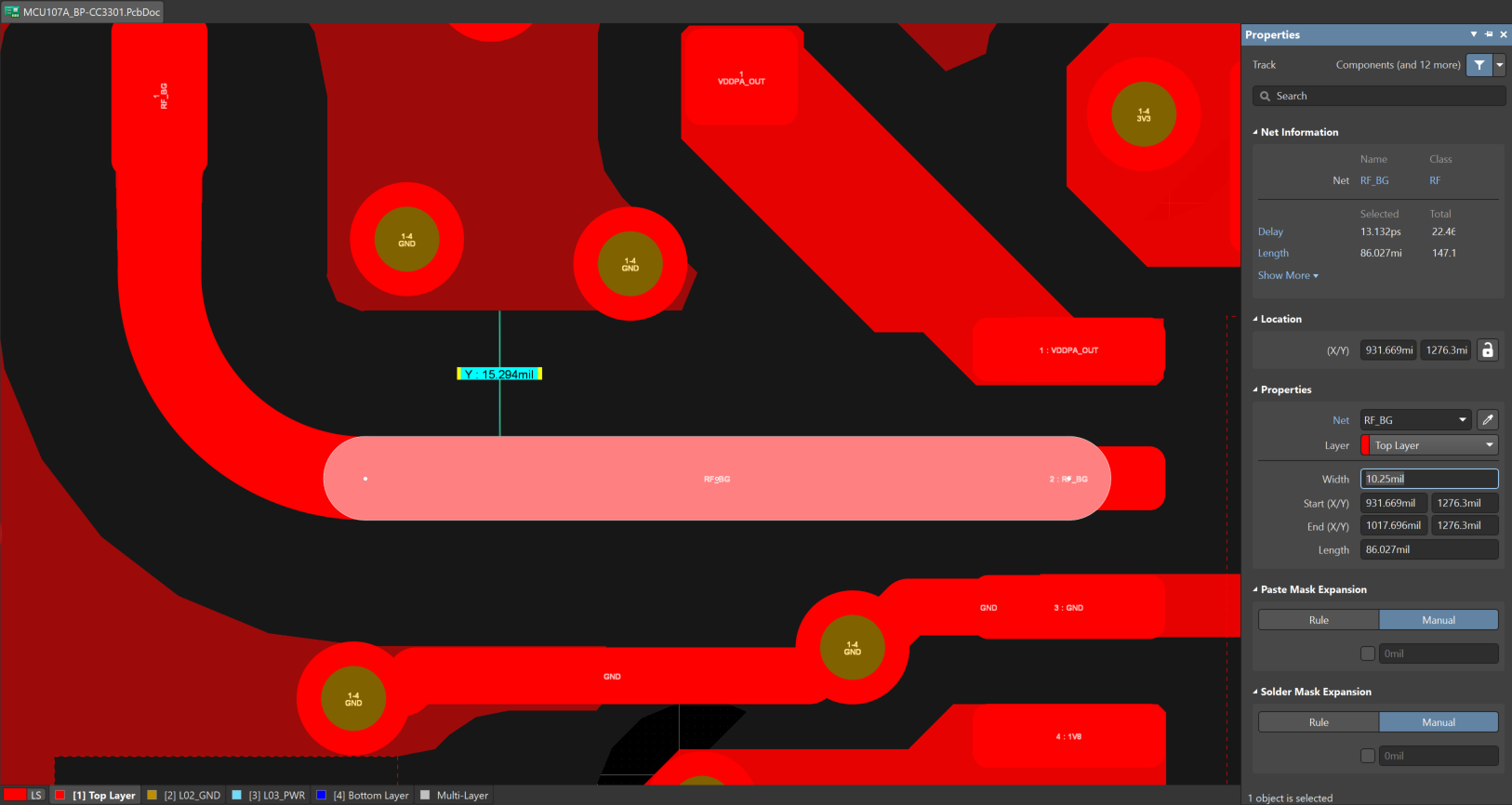 M2-CC3351 CC3351MOD CC3351 CC3301MOD CC3301 CC3300MOD CC3300 BP-CC3351 進(jìn)行射頻布線測量的示例