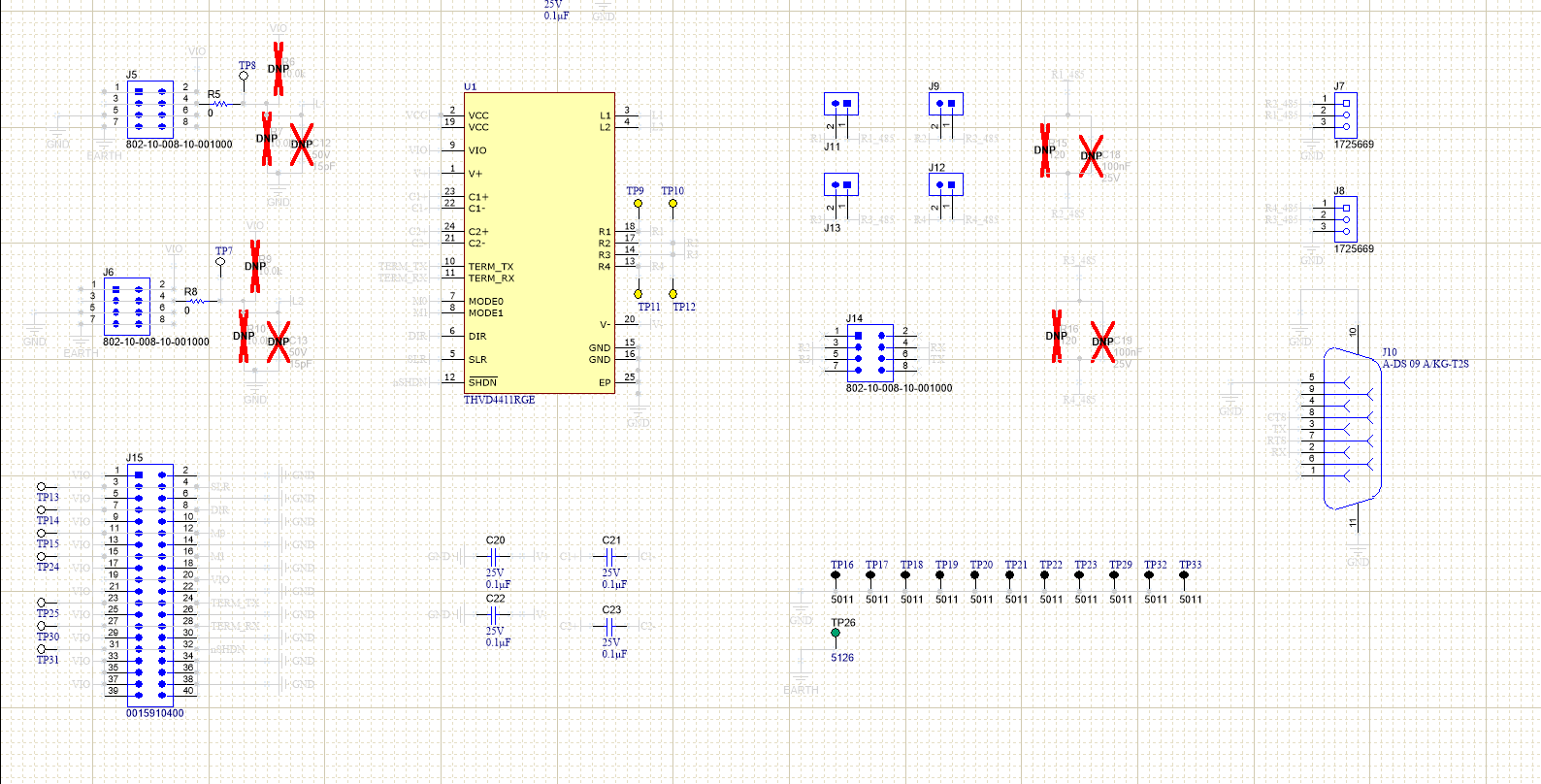 THVD4411EVM 主 IC 原理圖 THVD4411EVM — 顯示默認(rèn)配置