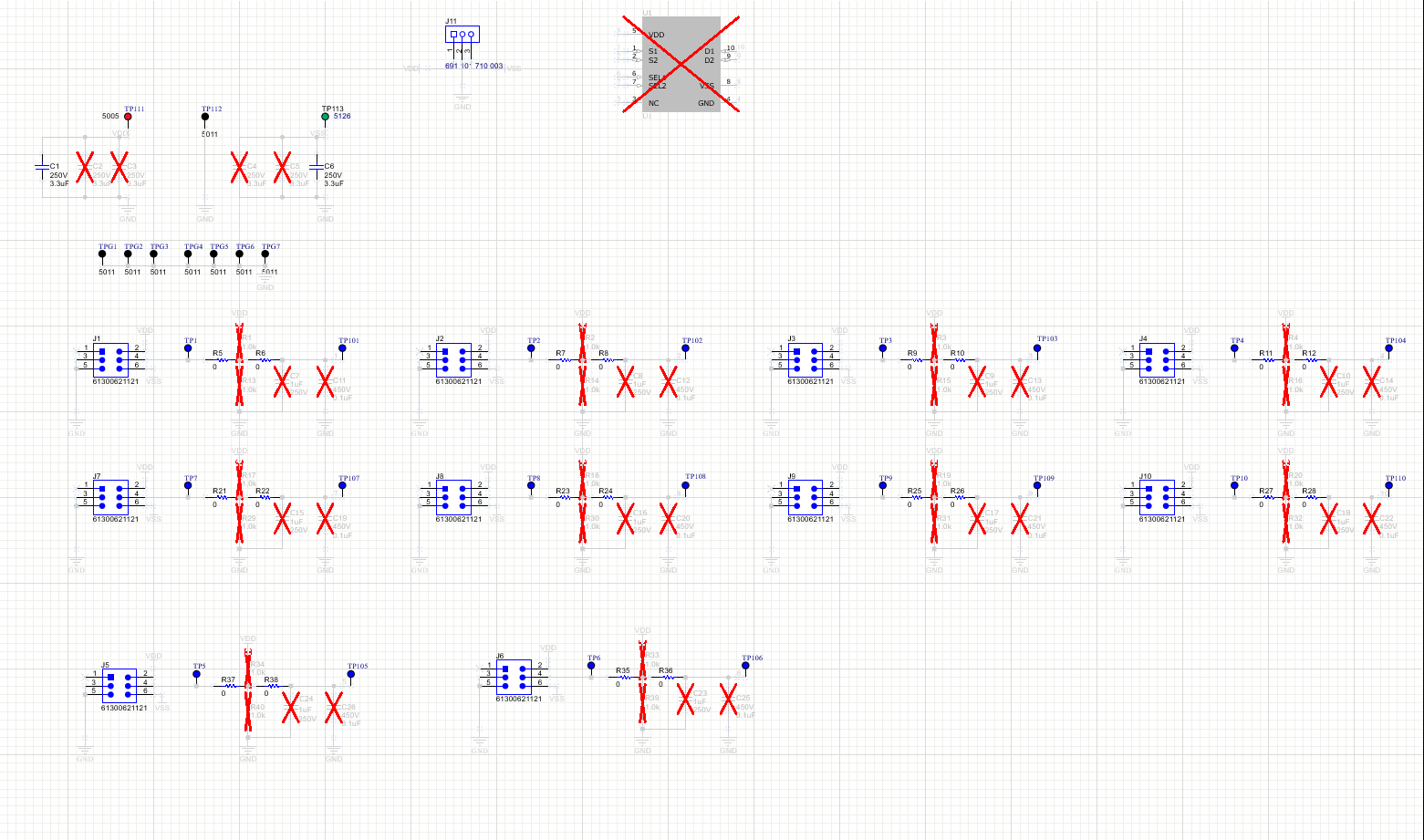 TMUX10DGSEVM 主原理圖 – TMUX10DGS 默認設置