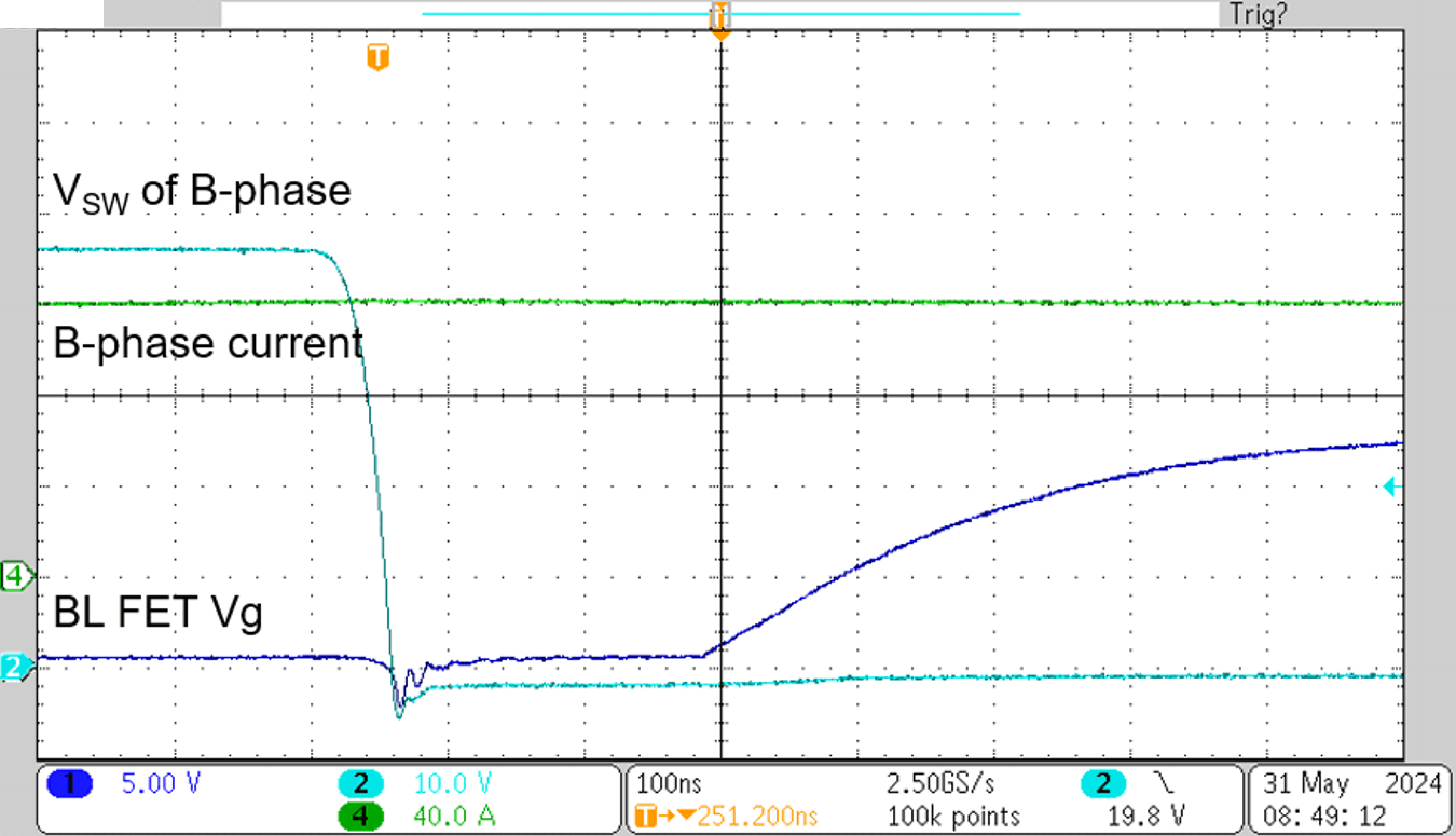 TIDA-010956 硬開關，48V、120A 時的相電流