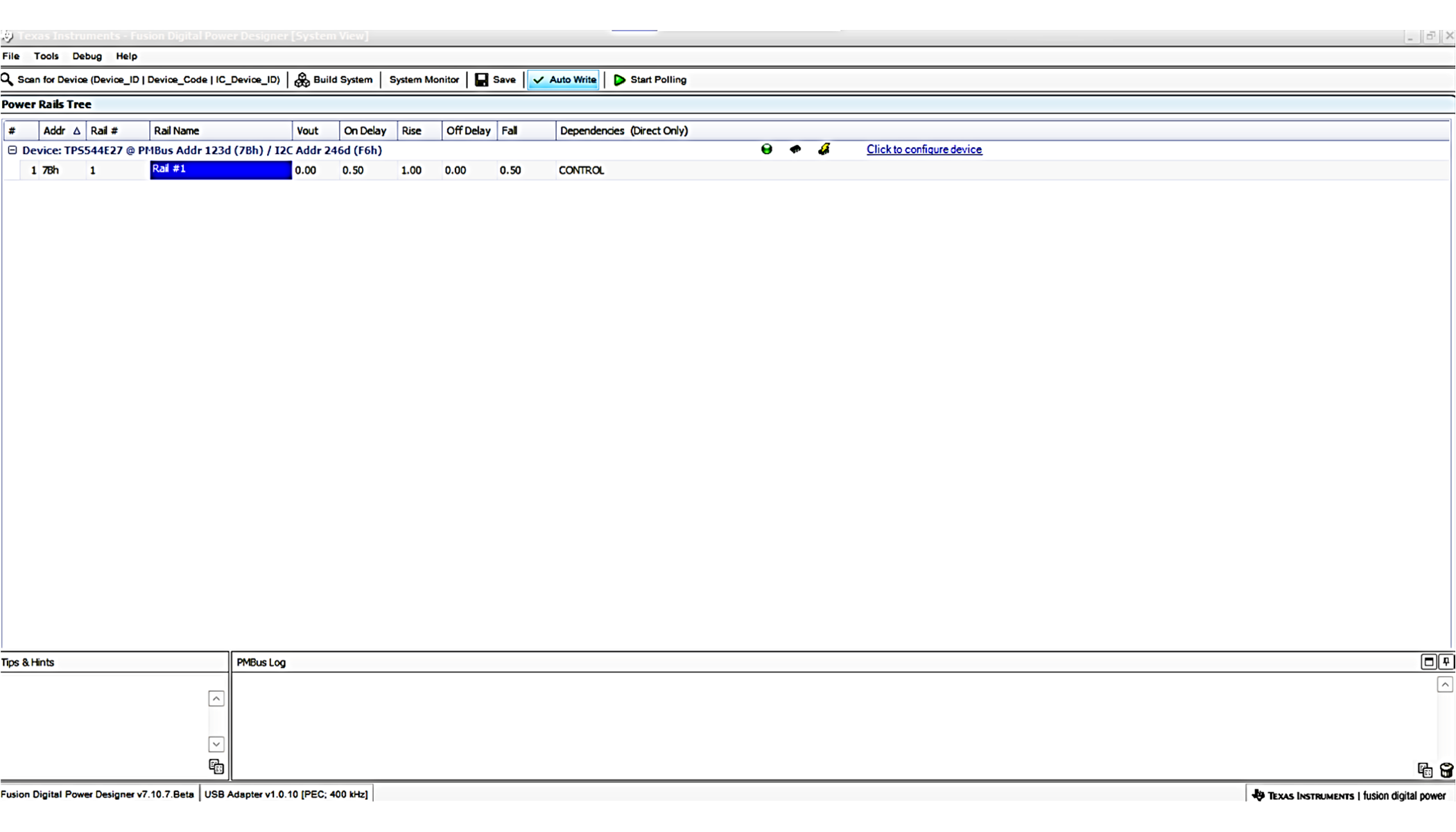 TPS544E27EVM PMBus? GUI 系統(tǒng)視圖
