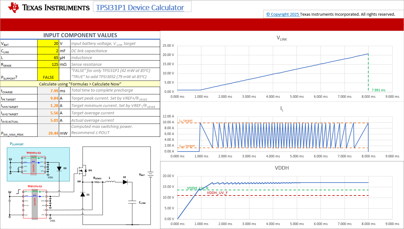 TPSI31PXQ1EVM TPSI31P1 器件計算器示例 1，VDDH 未命中 UVLO