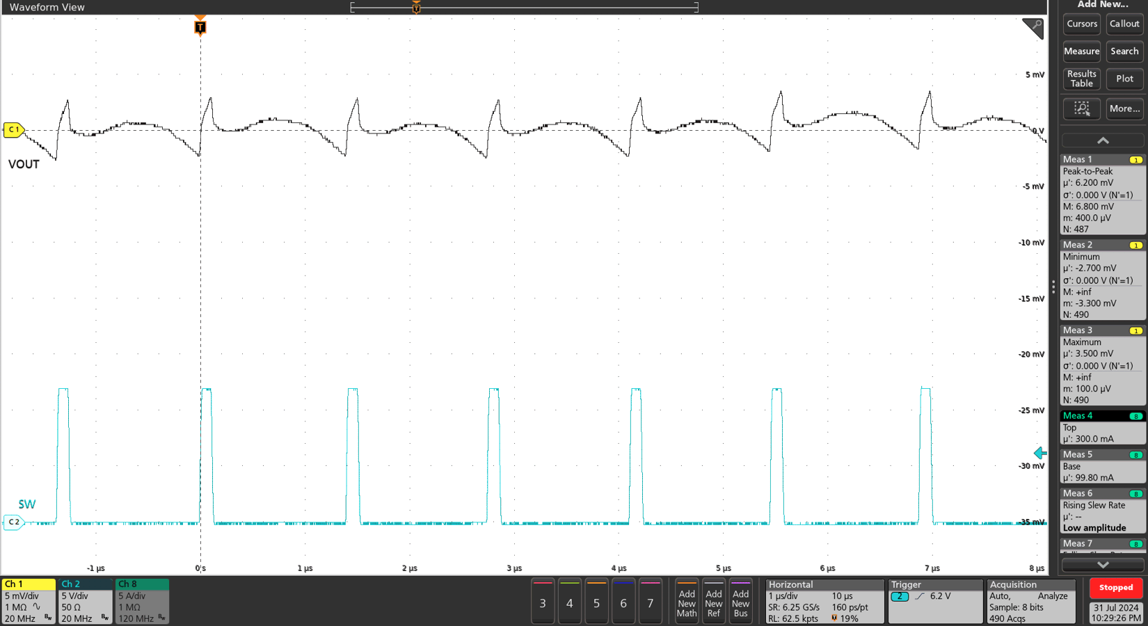 TPS548B23EVM 輸出紋波 – 10mA 負(fù)載，F(xiàn)CCM 模式