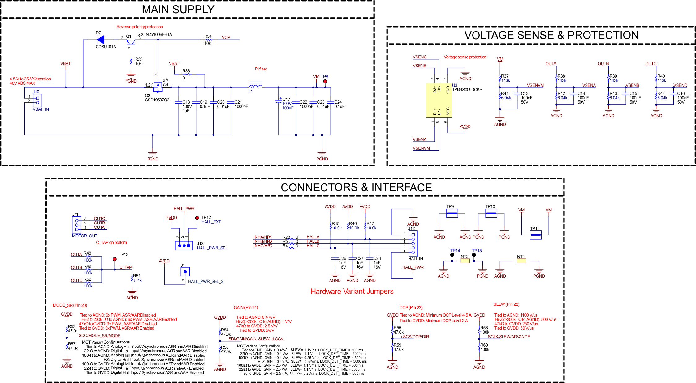 DRV8376EVM DRV8376EVM 原理圖 - 主電源、電壓檢測和保護(hù)以及連接器和接口