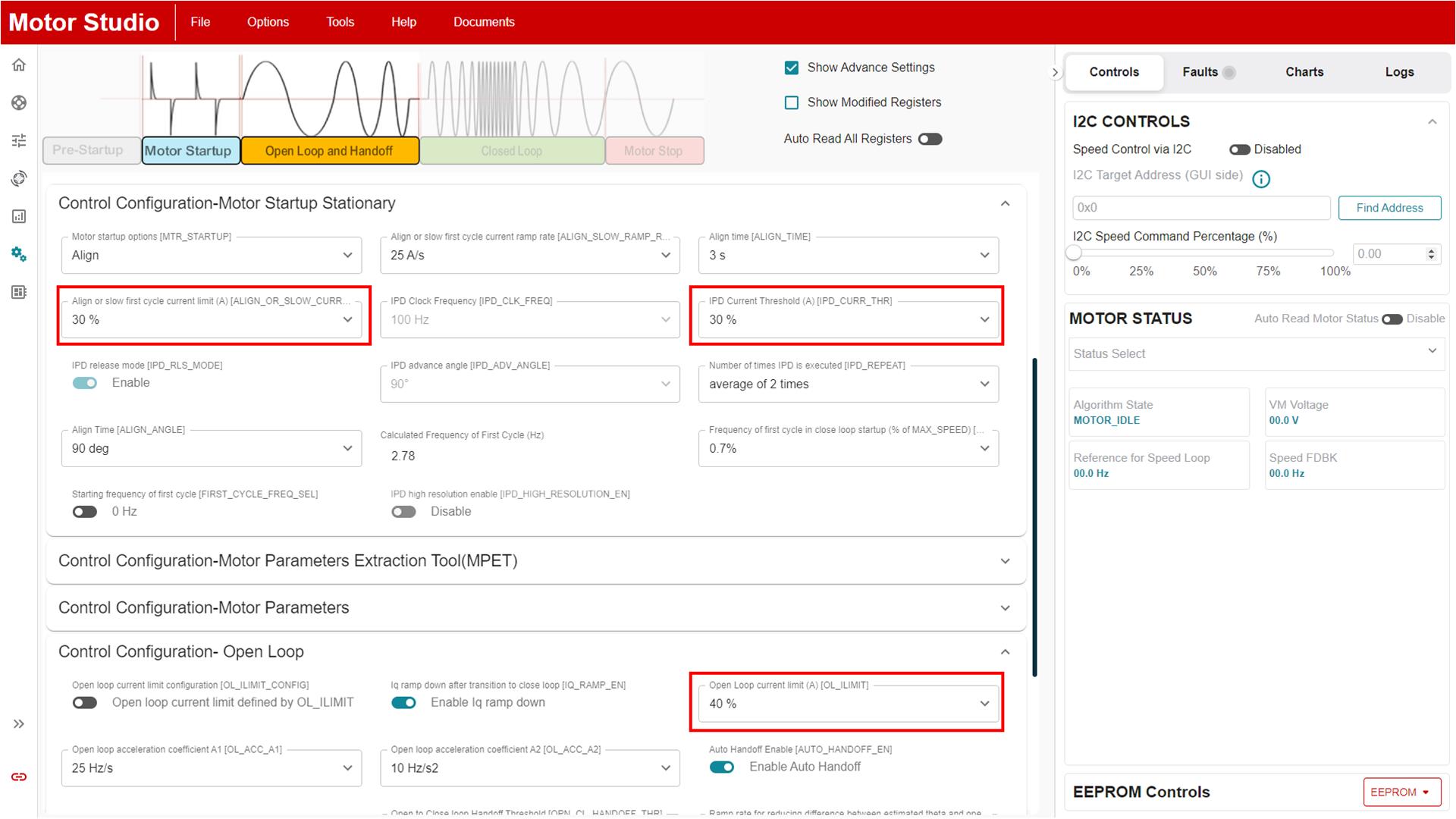  OL_ILIMIT、ALIGN_OR_SLOW_CURRENT_ILIMIT 和 IPD_CURR_THR 電流限值
