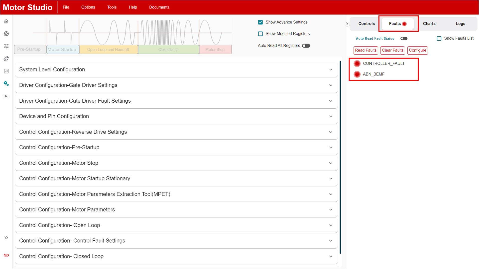  “故障”選項卡