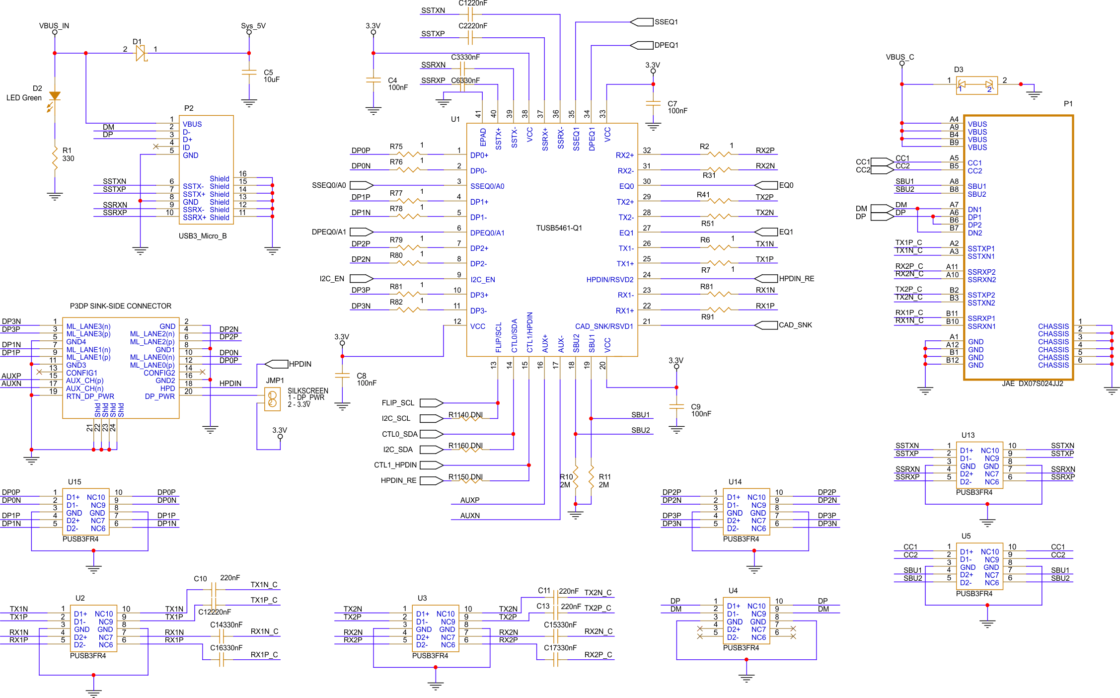 TUSB5461Q1-EVM TUSB5461-Q1 EVM 原理圖（第 1 頁(yè)）