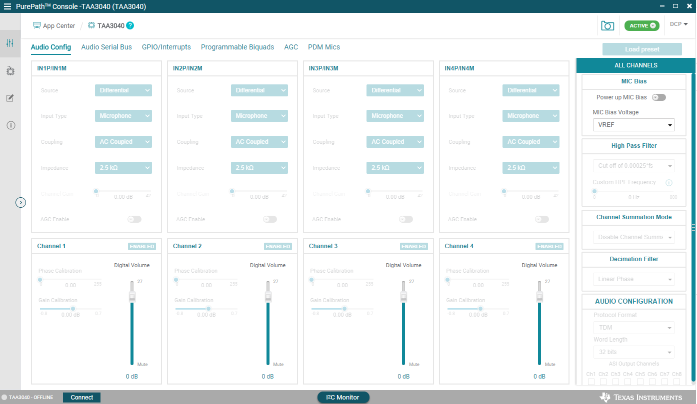 TAA3040 運行模式下禁用的控件