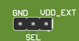 TMUX2889YBHEVM 接頭 J7：J7-1 (VDD_EXT)、J7-2（連接到器件 SEL）、J7-3 (GND)
