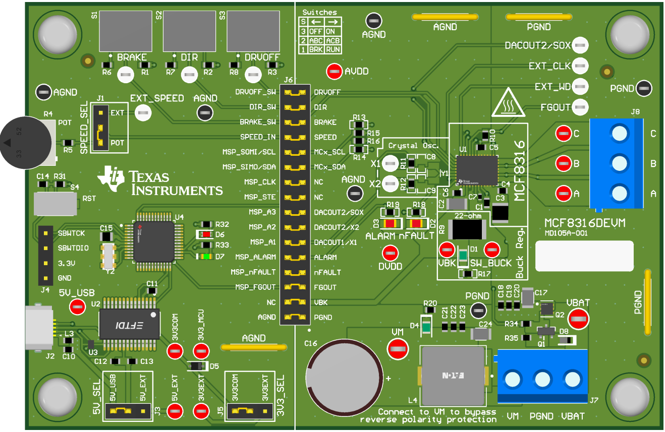 MCF8316DEVM MCF8316DEVM（頂視圖）