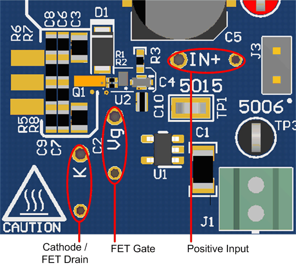 LMG1020EVM-006 接地彈簧夾測試點(diǎn)的外觀和說明