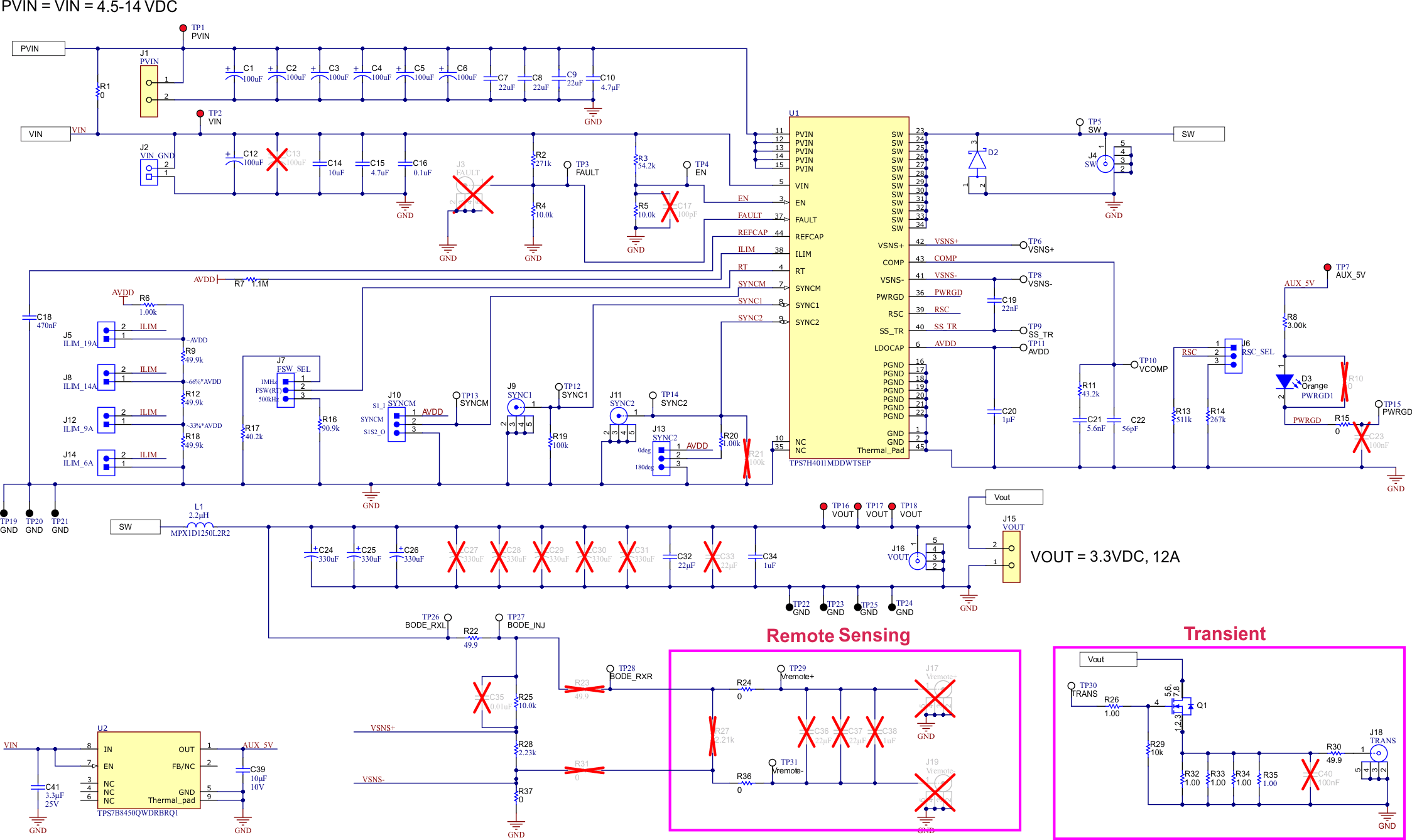 TPS7H4011EVM 默認(rèn) EVM 原理圖