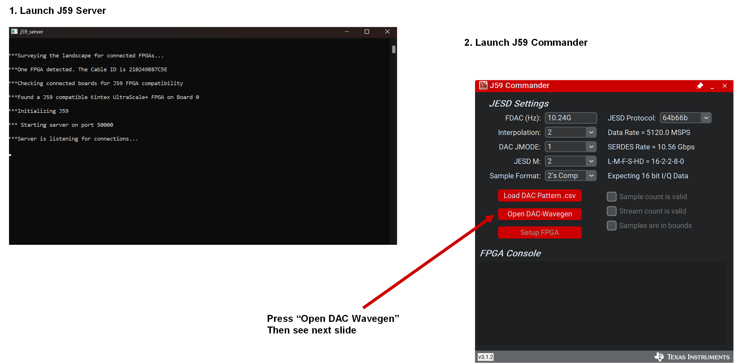 DAC39RF12EVM J59 Server.exe 和 J59 命令設(shè)置，步驟 2